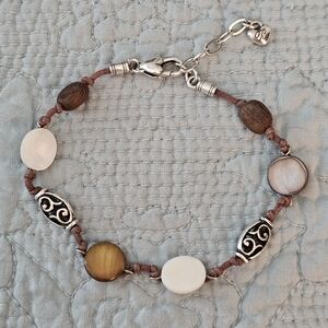 Brighton Silver and Brown Beaded Anklet with Swirl Accents Retired